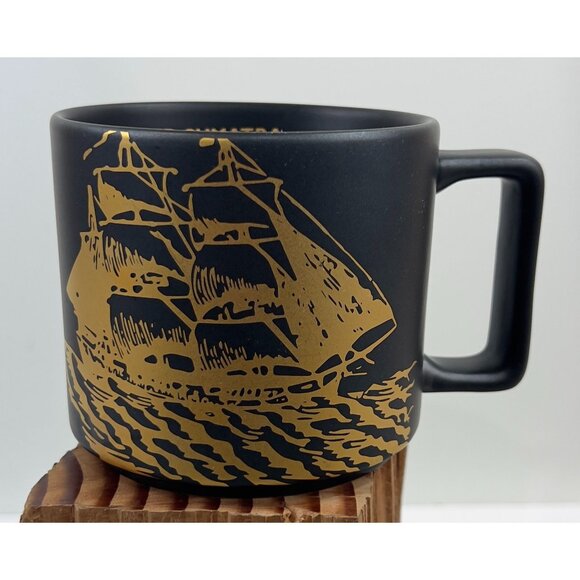Vintage Starbucks Coffee Mug 14 Oz Aged Sumatra Black & Gold w/Sailing Ship - Picture 4 of 7